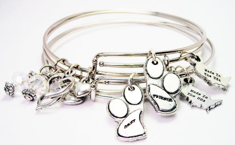 Best Friends Paw Prints Expandable Bangle Bracelet Set