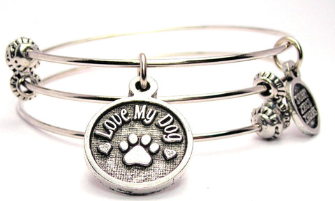 Love My Dog Circle Triple Style Expandable Bangle Bracelet