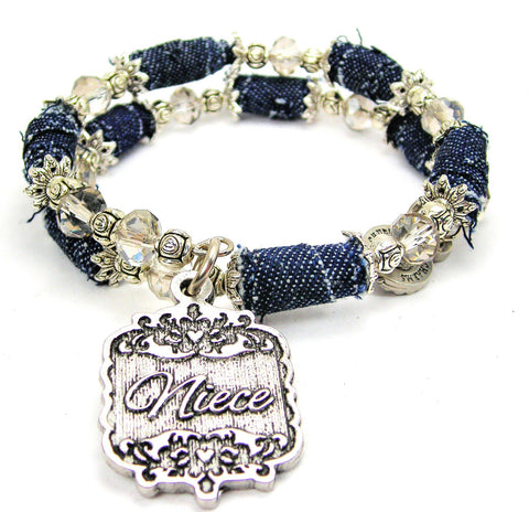 Niece Victorian Scroll Blue Jean Beaded Wrap Bracelet