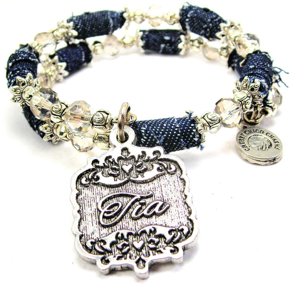 Tia Victorian Scroll Blue Jean Beaded Wrap Bracelet