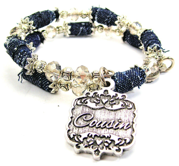 Cousin Victorian Scroll Blue Jean Beaded Wrap Bracelet