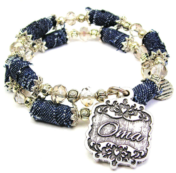 Oma Victorian Scroll Blue Jean Beaded Wrap Bracelet