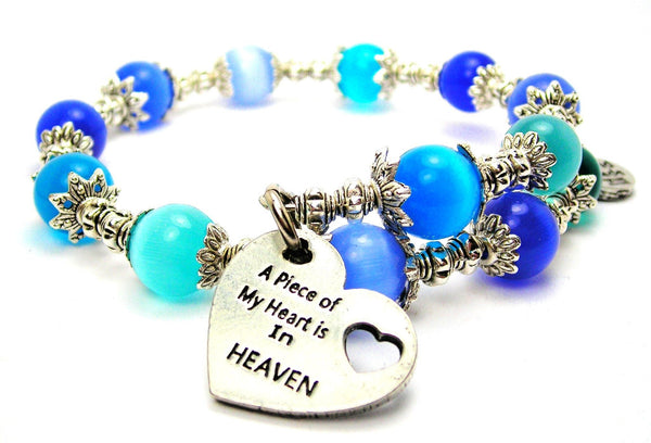 A Piece Of My Heart Is In Heaven Cat's Eye Beaded Wrap Bracelet