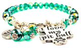 I Love My Pit Bull With Paw Print Splash Of Color Crystal Bracelet