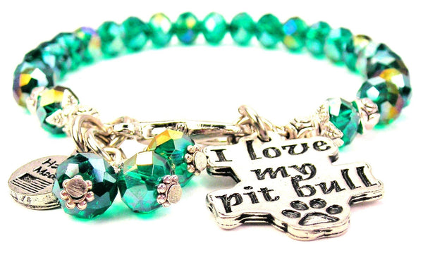 I Love My Pit Bull With Paw Print Splash Of Color Crystal Bracelet