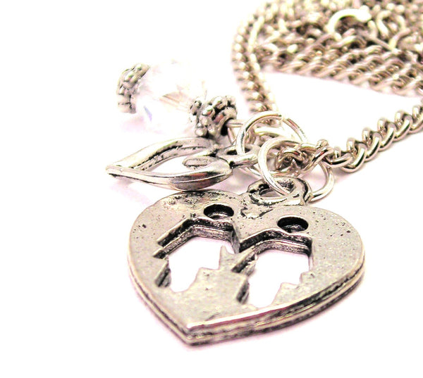 Two Female Symbols In A Heart Necklace with Small Heart