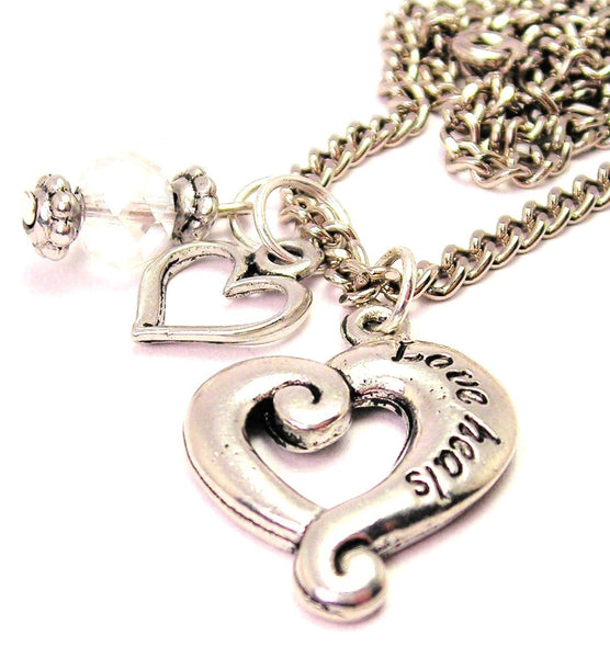 Love Heals Heart Necklace with Small Heart