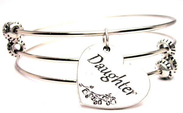 Daughter Heart Triple Style Expandable Bangle Bracelet