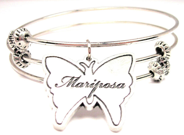 Mariposa Butterfly In Spanish Triple Style Expandable Bangle Bracelet