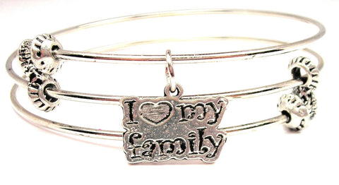 I Love My Family Triple Style Expandable Bangle Bracelet