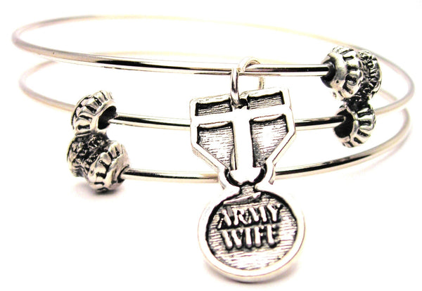 Army Wife Medal Triple Style Expandable Bangle Bracelet