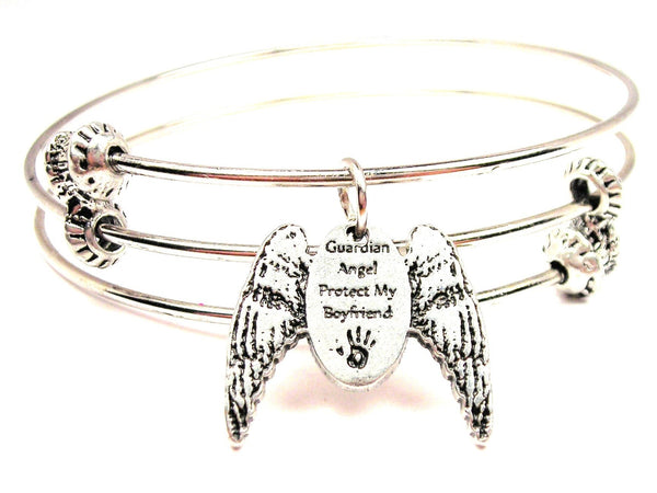 Guardian Angel Protect My Boyfriend Triple Style Expandable Bangle Bracelet