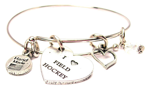 I Love Field Hockey Expandable Bangle Bracelet