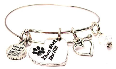 Thou Shall Not Kill With Paw Print Expandable Bangle Bracelet