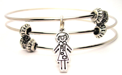 Stick Figure Mom Triple Style Expandable Bangle Bracelet