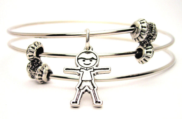 Stick Figure Boy Brother Son Triple Style Expandable Bangle Bracelet