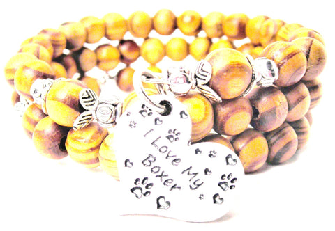 I Love My Boxer Natural Wood Wrap Bracelet