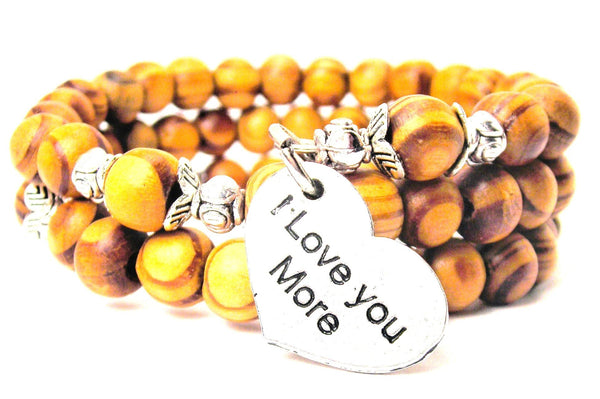 I Love You More Heart Natural Wood Wrap Bracelet