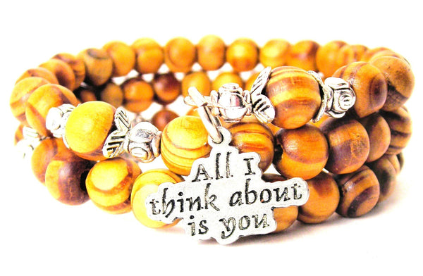 All I Think About Is You Natural Wood Wrap Bracelet