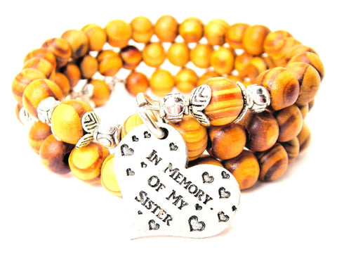 In Memory Of My Sister Natural Wood Wrap Bracelet