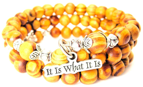 It Is What It Is Natural Wood Wrap Bracelet