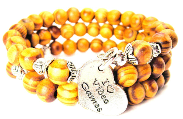 I Love Video Games Natural Wood Wrap Bracelet