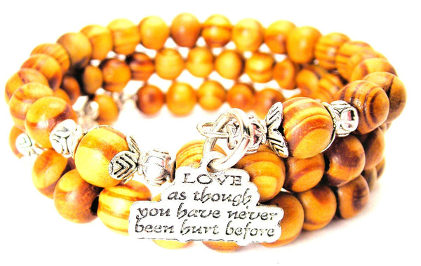 Love As Though You Have Never Been Hurt Before Natural Wood Wrap Bracelet