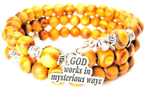 God Works In Mysterious Ways Natural Wood Wrap Bracelet