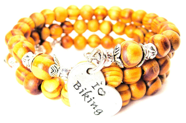 I Love Biking Natural Wood Wrap Bracelet