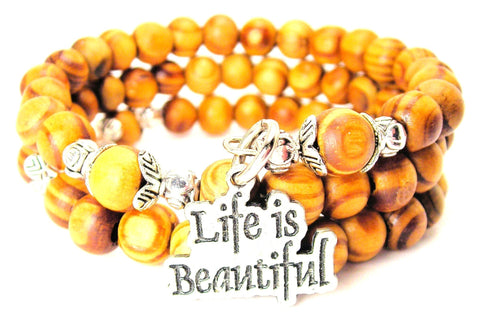 Life Is Beautiful Natural Wood Wrap Bracelet