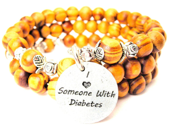 I Love Someone With Diabetes Natural Wood Wrap Bracelet