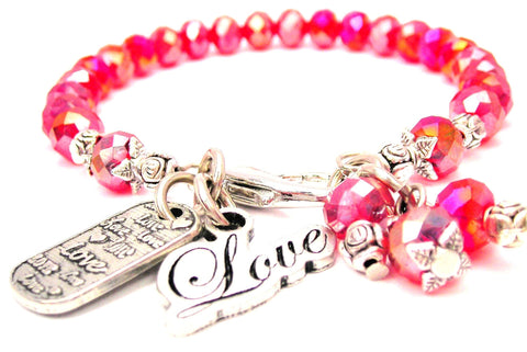 Cursive Love And Love Love Love Dog Tags Splash Of Color Crystal Bracelet