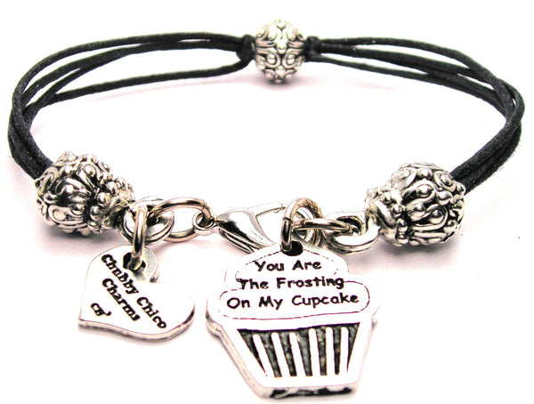 You Are The Frosting On My Cupcake Beaded Black Cord Bracelet