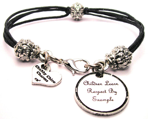 Children Learn Respect By Example Beaded Black Cord Bracelet