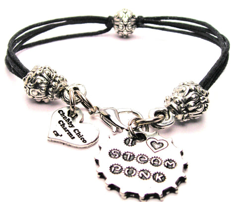 I Love Steam Punk Beaded Black Cord Bracelet