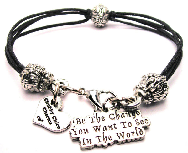 Be The Change You Want To See In The World Beaded Black Cord Bracelet