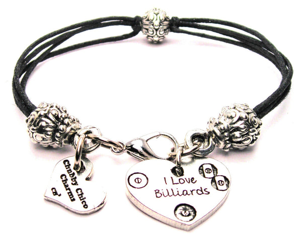 I Love Billiards Beaded Black Cord Bracelet