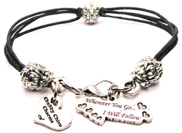 Wherever You Go I Will Follow Beaded Black Cord Bracelet