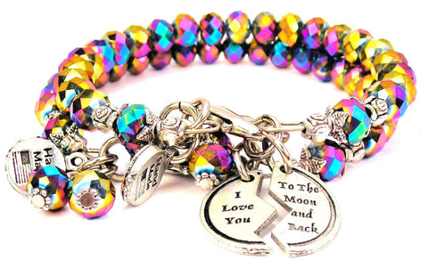 I Love You To The Moon And Back Splash Of Color Crystal Bracelet - Set Of 2