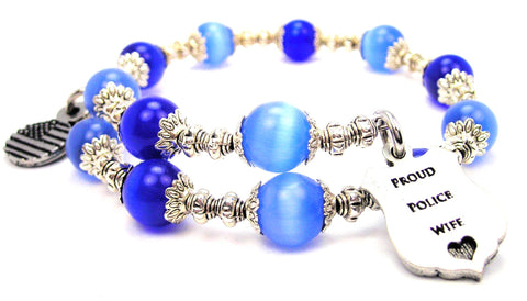 Proud Police Wife Cat's Eye Beaded Wrap Bracelet