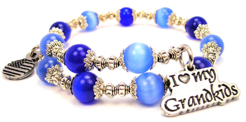 I Love My Grandkids Cat's Eye Beaded Wrap Bracelet