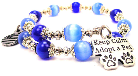 Keep Calm Adopt A Pet Cat's Eye Beaded Wrap Bracelet