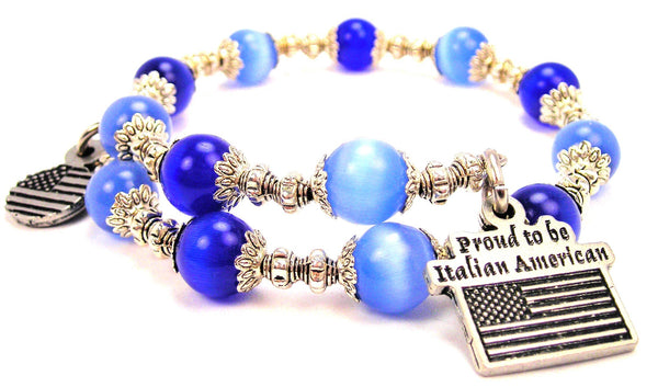 Proud To Be Italian American Cat's Eye Beaded Wrap Bracelet