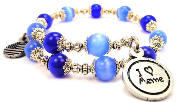 I Love Meme Cat's Eye Beaded Wrap Bracelet