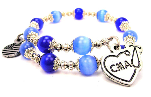 CMA Heart With Stethoscope Cat's Eye Beaded Wrap Bracelet