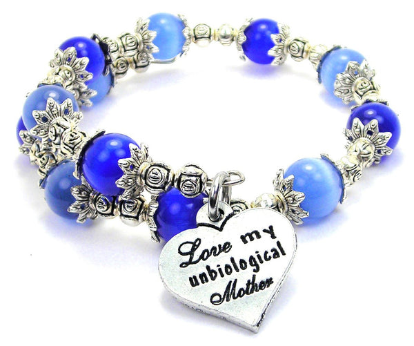 Love My Unbiological Mother Cat's Eye Beaded Wrap Bracelet