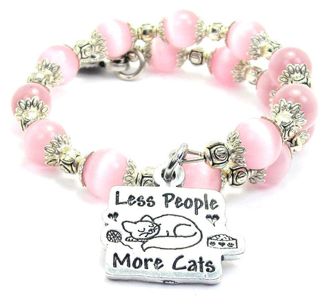 Less People More Cats Cat's Eye Beaded Wrap Bracelet