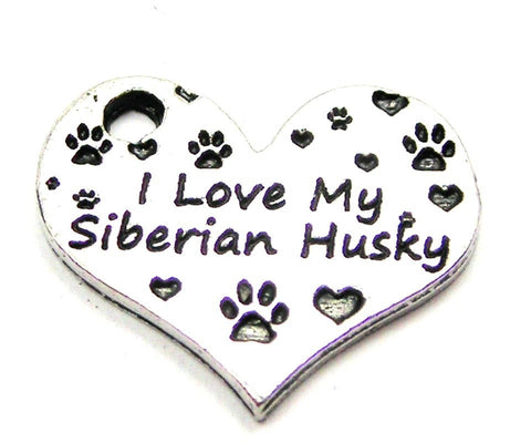 I Love My Siberian Husky Heart Genuine American Pewter Charm