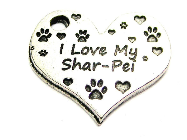 I Love My Shar-Pei Heart Genuine American Pewter Charm