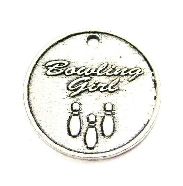 Bowling Girl Circle Genuine American Pewter Charm